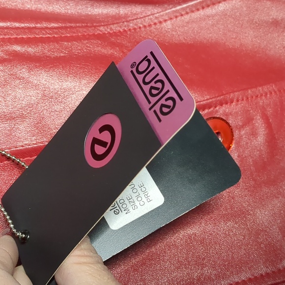 ELENA by FERME* red leather trench button front 2pkt white accent stitching sz M - Picture 15 of 17